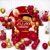 OERJU Red Graduation Round Backdrop Cover Class of 2026 Graduation Round Background Trencher Cap Balloon Congrats Grad Prom Party Decorations Circle Arch Backdrop Cover Photo Shoot Props 7.5x7.5ft view 3