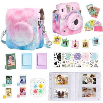 WOGOZAN Mini 12 Accessories Kit for Fujifilm Instax Mini 12 Instant Camera Case+Album for 3 Inch Film+Color Filters+Photo Album & Frames+Wall Hanging Frame+DIY Sticker (Blue Pink Watercolor)