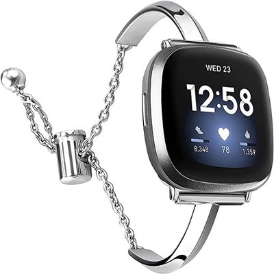 Silm Band Compatible with Fitbit Versa 4/Fitbit Sense 2 Band Cute Women, Bling Jewelry Metal Strap Replacement Compatible for Fitbit Sense/Versa 3 Women (Silver)