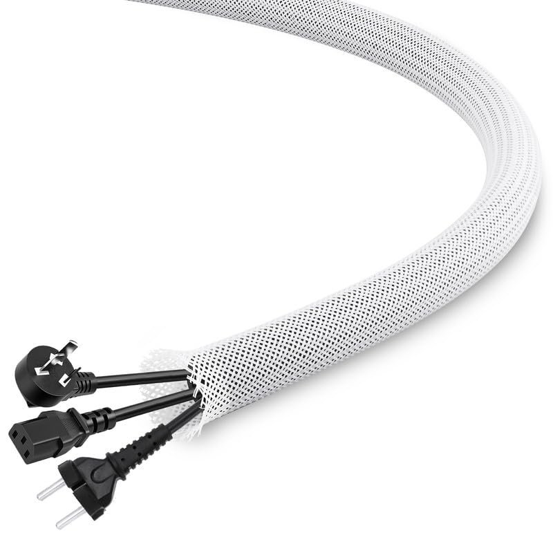 25Ft-1/2inch PET Expandable Braided Wire Sleeving,Wire Loom Cable Sleeve for TV,Computer,Home Theater,Automotive,Home Industrial,Electrical Wires,Chemical,Protect Cat from Chewing Cords,White