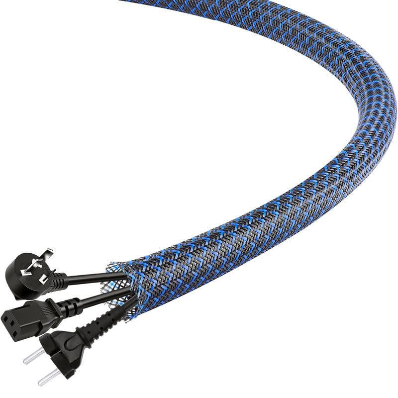 25Ft-1inch PET Expandable Braided Wire Sleeving,Wire Loom Cable Sleeve for TV,Computer,Home Theater,Automotive,Home Industrial,Electrical Wires,Chemical,Protect Cat from Chewing Cords,BlackBlue