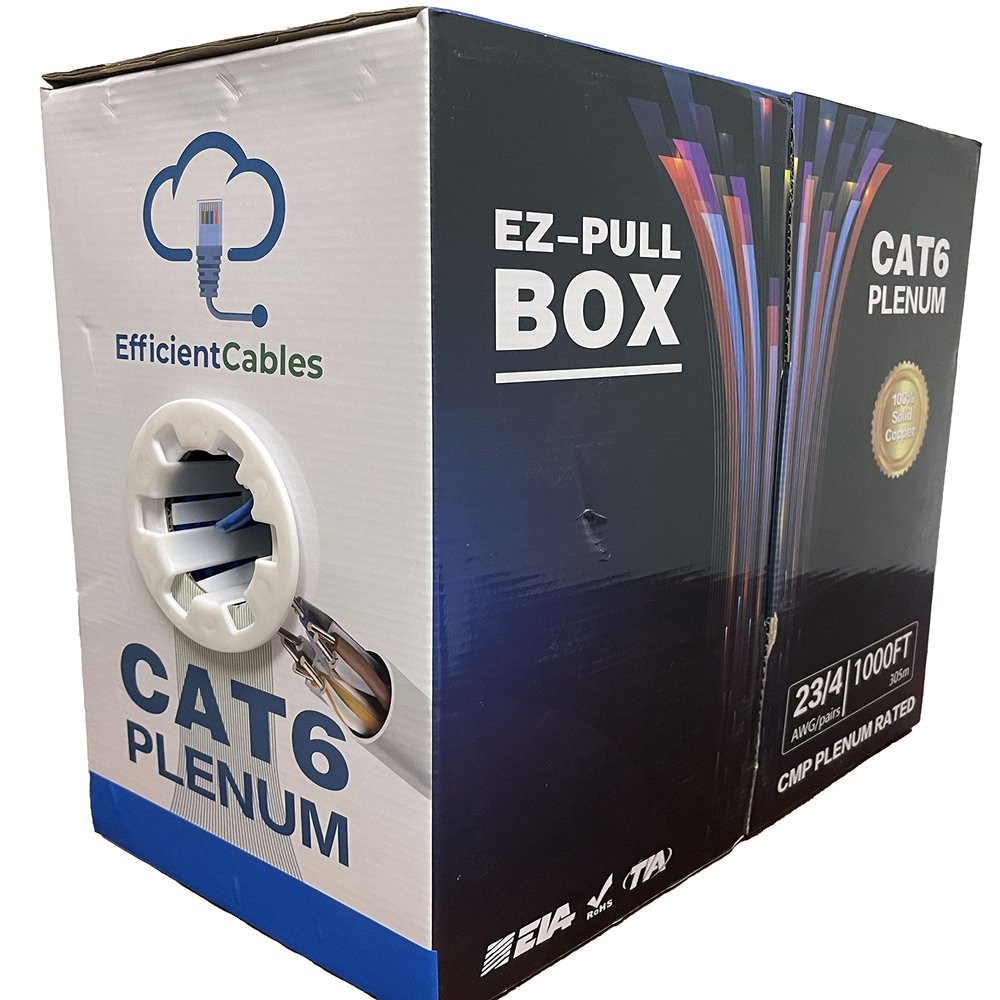 1000ft Cat6 Plenum Solid Copper Cable | 100% Pure Bare Copper Conductor | UTP, 550MHz, 4Pair, 23AWG | Cat 6 CMP Ethernet LAN Cable, Network Test Passed | Available in Blue and White Color (Blue)