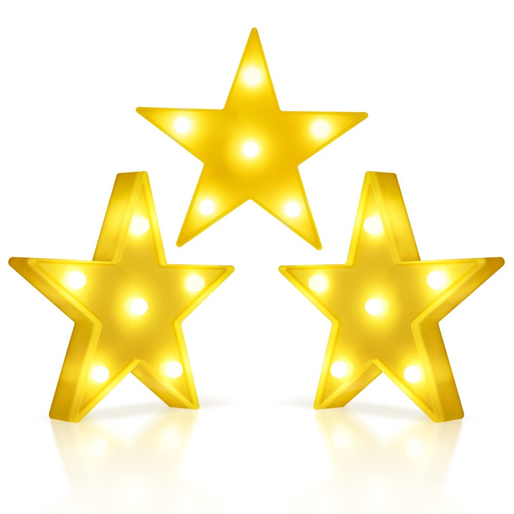 3 Pcs LED Star Lights,Star Shaped Night lamp,Hangable (Yellow)