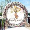 OERJU Bear Round Backdrop Cover 7.5x7.5ft We Can Bearly Wait Baby Shower Round Backdrop Bear Glitter Gold Dots Balloons Boy Girl Newborn Baby Shower Gender Reveal Party Circle Backdrop Cover view 4