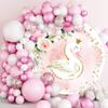 OERJU Swan Round Backdrop Cover 5x5ft White Swan Pink Flowers Gold Crown Baby Shower Birthday Party Decoration Circle Backdrop Cover Girls Cake Dessert Table Photo Studio Props Background view 2