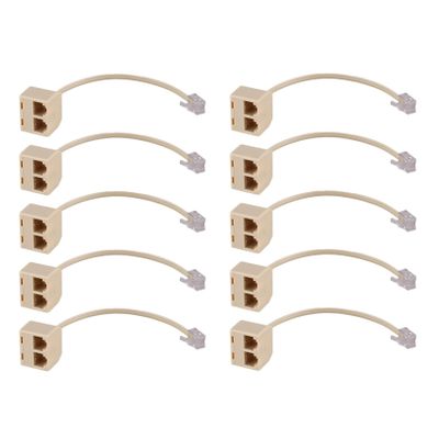 Nicfaky 10X RJ11 6P4C 2 Way Outlet Telephone Line Splitter Adapter Beige
