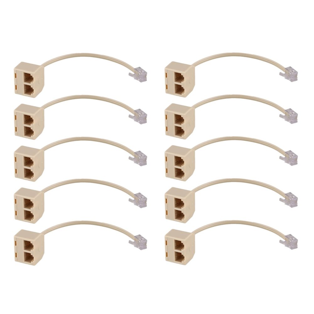Nicfaky 10X RJ11 6P4C 2 Way Outlet Telephone Line Splitter Adapter Beige