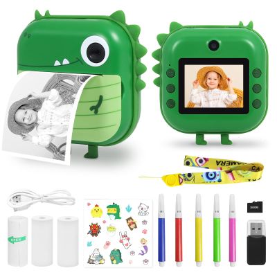 AURTEC Instant Camera for Kids, Mini Thermal Printing Camera, No Ink Required, Dual 48MP & 1080P HD Video, 32G TF Card & 3 Print Paper, 2.4 Inch Color Screen, Cute Animal Cartoon Design