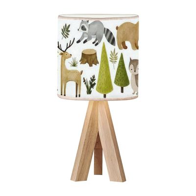 Tripod Bedside Desk Table Lamp Forest Animal Clipart Cute Raccoon Nightstand Lamp with Linen Fabric Shade for Nursery Bedroom Living Room Kids Room