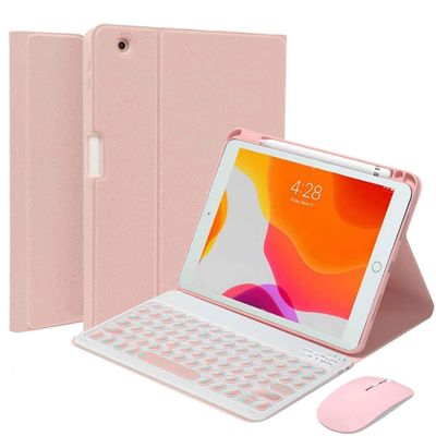 QYiiD Keyboard Case for iPad 10th Generation Case with Keyboard (10.9", 2022) & iPad 11th (A16, 2025), 7 Color Backlit Detachable Bluetooth Color Keyboard Smart Folio Cover with Wireless Mouse, Pink