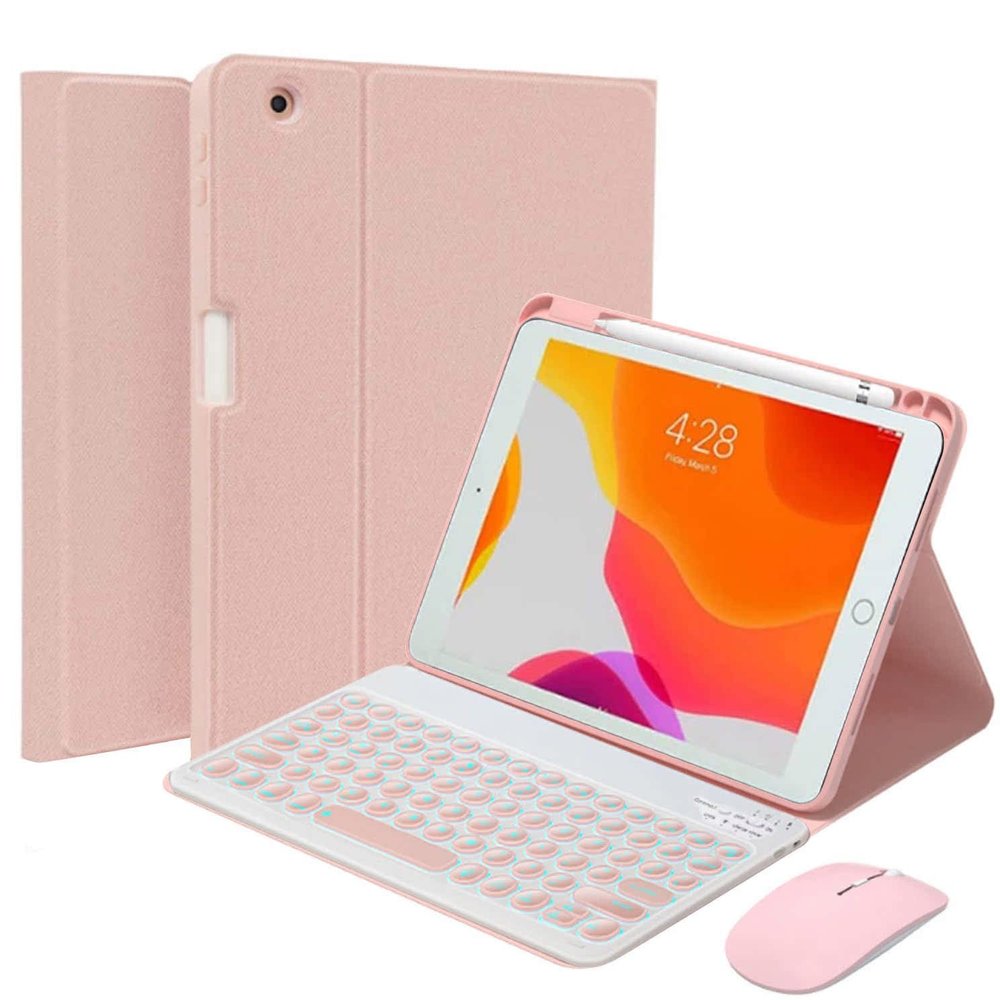 QYiiD Keyboard Case for iPad 10th Generation Case with Keyboard (10.9", 2022) & iPad 11th (A16, 2025), 7 Color Backlit Detachable Bluetooth Color Keyboard Smart Folio Cover with Wireless Mouse, Pink