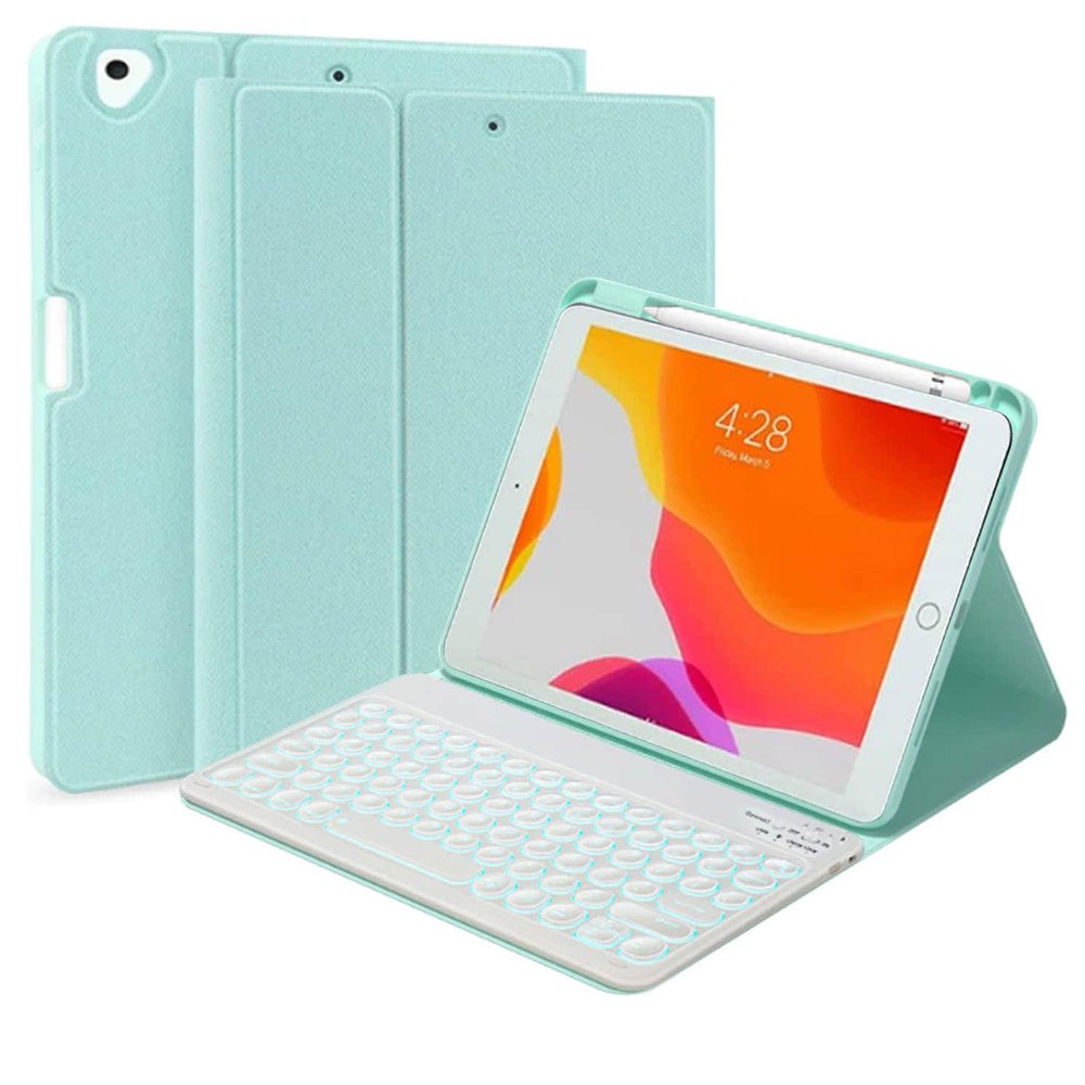 QYiiD Keyboard Case for iPad mini (A17 Pro) 7th Generation 2024 / iPad mini 6th Gen 8.3 Inch, 7 Color Backlit Detachable Bluetooth Color Keyboard Smart Folio Cover with Pencil Holder, LightGreen
