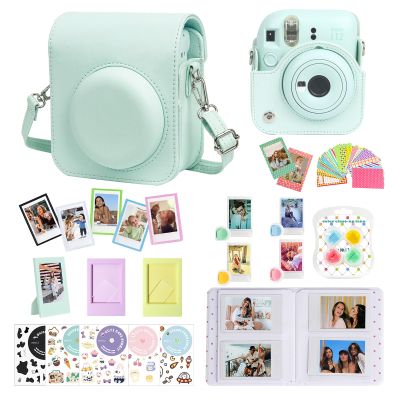 CAIYOULE Accessories for Fujifilm Instax Mini 12 Camera, Accessory Bundle Include PU Leather 12 Case, Mini Picture Album, Frames, DIY Stickers, Color Filter (No Camera) - Mint Green