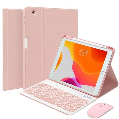 QYiiD Keyboard Case with Mouse for iPad Pro 12.9 inch 6th Generation 2022 / iPad Pro 12.9-inch 5th Gen 2021/4th Gen 2020/3rd Gen 2018, Magnetic Detachable Round Keys Keyboard with Smart Cover, Pink