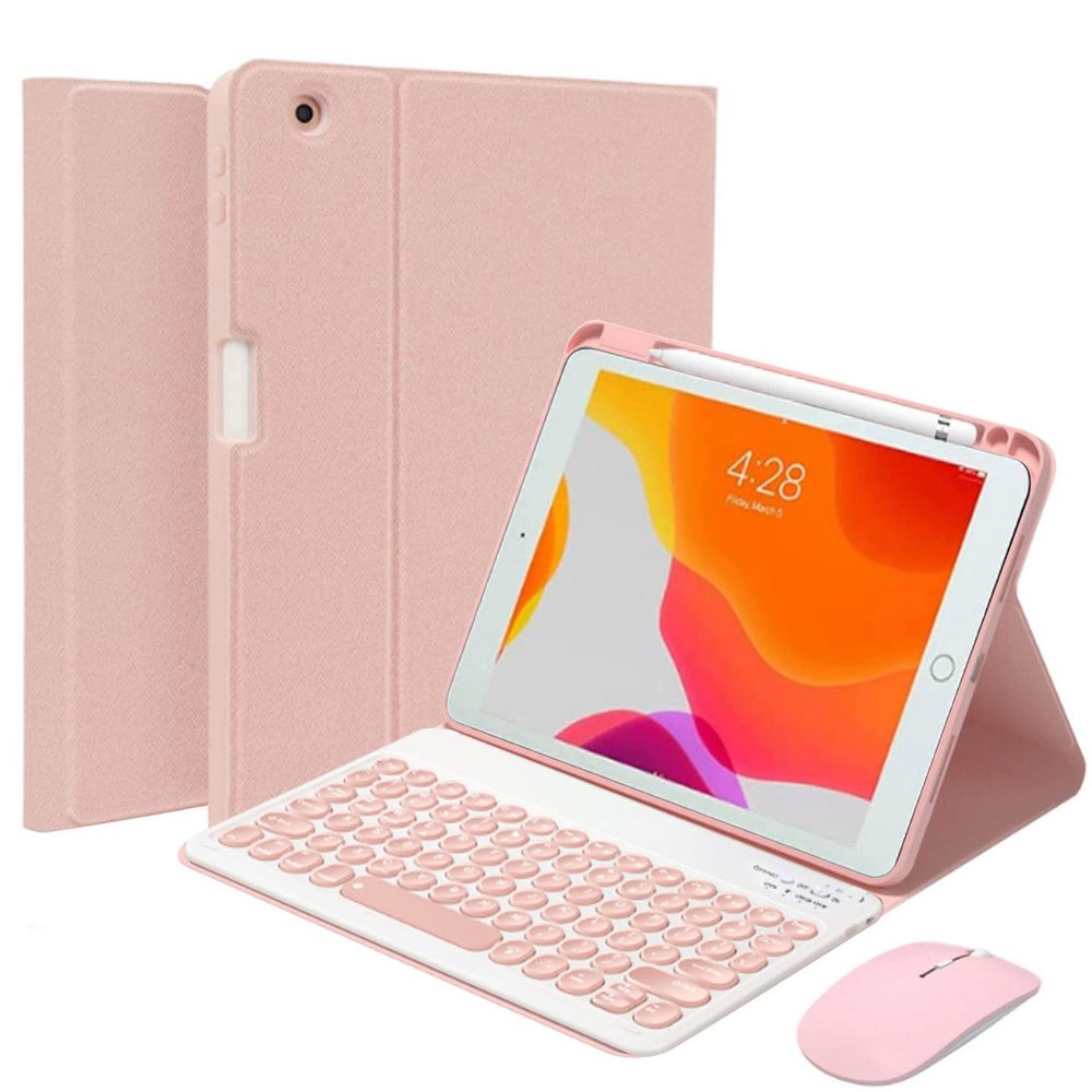 QYiiD Keyboard Case with Mouse for iPad Pro 12.9 inch 6th Generation 2022 / iPad Pro 12.9-inch 5th Gen 2021/4th Gen 2020/3rd Gen 2018, Magnetic Detachable Round Keys Keyboard with Smart Cover, Pink