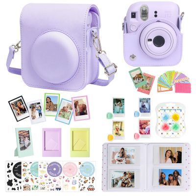CAIYOULE Accessories for Fuji Instax Mini 12 Camera, Accessory Bundle Include PU Leather 12 Case, Mini Picture Album, Frames, DIY Stickers, Color Filter (No Camera) - Lilac Purple