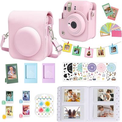 WOGOZAN Accessories Kit for Fujifilm Instax Mini 12 Instant Camera Case + Album for Mini 3 Inch Film + Color Filters + Photo Album & Frames + Wall Hanging Frame + DIY Sticker (Blossom Pink)