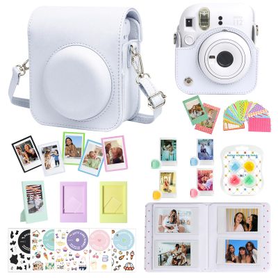 CAIYOULE Accessories for Fujifilm Instax Mini 12 Instant Camera, Accessory Bundle Include PU Leather 12 Case, Mini Picture Album, Frames, DIY Stickers, Color Filter (No Camera) - Clay White