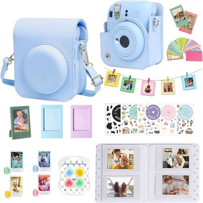 WOGOZAN Accessories Kit for Fujifilm Instax Mini 12 Instant Camera Case + Album for Mini 3 Inch Film + Color Filters + Photo Album & Frames + Wall Hanging Frame + DIY Sticker - Pastel Blue
