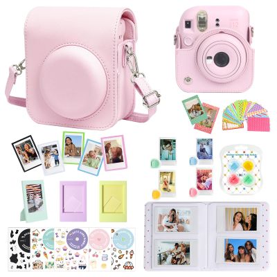 CAIYOULE Accessories for Fujifilm Instax Mini 12 Instant Camera, Accessory Bundle Include PU Leather 12 Case, Mini Picture Album, Frames, DIY Stickers, Color Filter (No Camera) - Blossom Pink