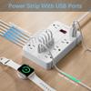 Power Strip with USB, Flat Plug Extension Cord Surge Protector 5 Ft, HUNIAN Power Strip with 8 Widely Spaced Outlets 6 USB Charger (1 USB C Port), Desk Charging Station for Home Office, White view 4