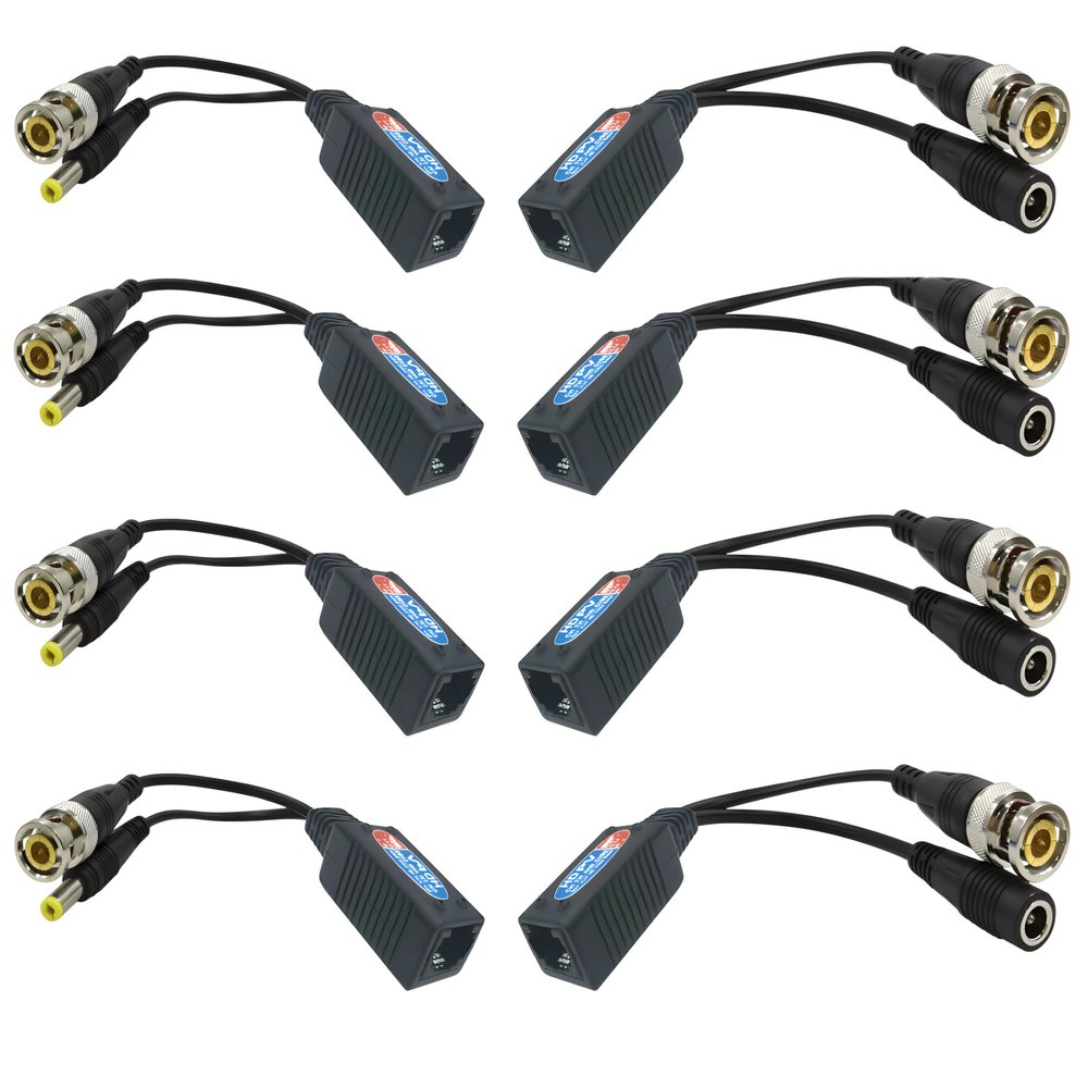 EAGLEWATCH Ultra-Compact Video Balun 8-Pack | 4 Pairs Passive BNC to RJ45 Adapter | Power-Included CAT5 Converter | Enhanced 1080P-8MP Analog Surveillance Camera Ethernet Transceiver
