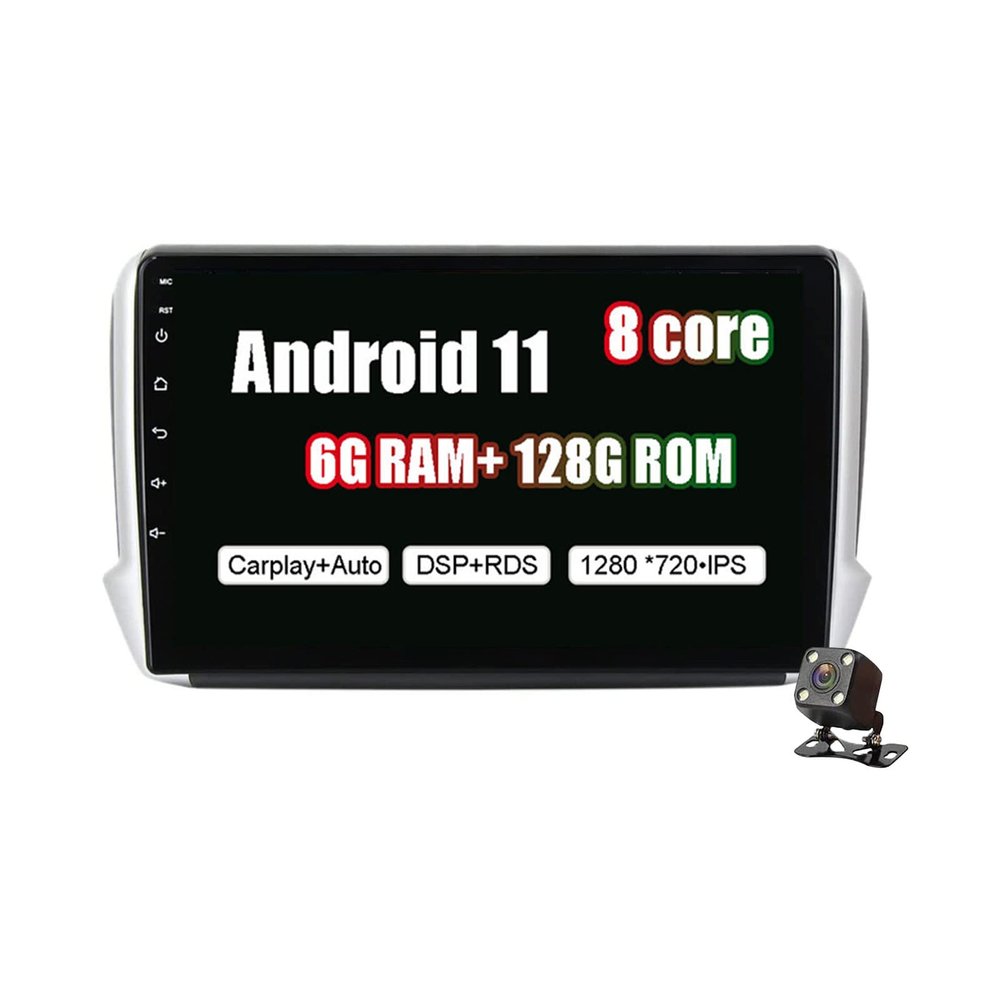 9 inch Car Stereo with Android 11 Autoradio Double Din Car Navigation Stereo for Peugeot 2008 208 2015-2016 Multimedia Player Built in WiFi and Bluetooth Support WiFi USB FM RDS