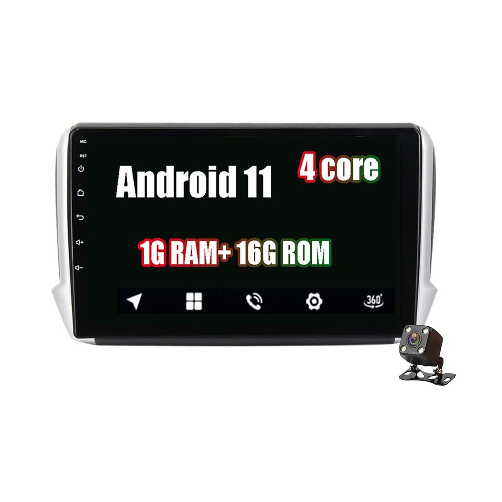 9 inch Car Stereo with Android 11 Autoradio Double Din Car Navigation Stereo for Peugeot 2008 208 2015-2016 Multimedia Player Built in WiFi and Bluetooth Support WiFi USB FM RDS