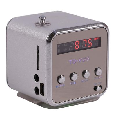 Radio,Radio Billig,Radio,Td V26,Small Portable Radios Mains and Battery Mini Speaker Music Player Portable Fm Radio Pc Fashion Support Card and U Disk Black (Silver)