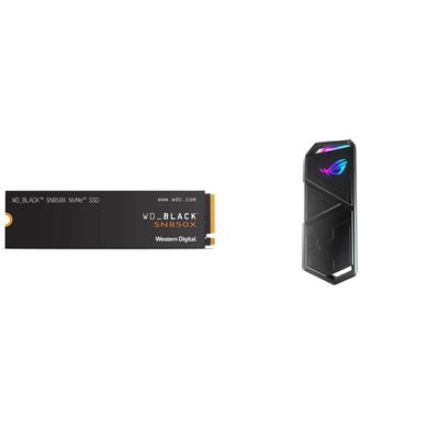 ASUS ROG Strix Arion Aluminum Alloy M.2 NVMe SSD External Portable Enclosure Case Adapter and WD_Black 2TB SN850X NVMe Internal Gaming SSD Solid State Drive
