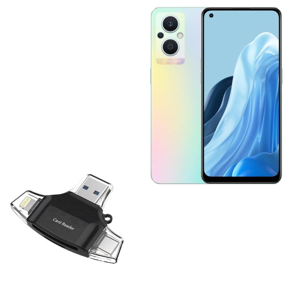 BoxWave Smart Gadget Compatible with Oppo Reno 7 Z - AllReader SD Card Reader, microSD Card Reader SD Compact USB - Jet Black
