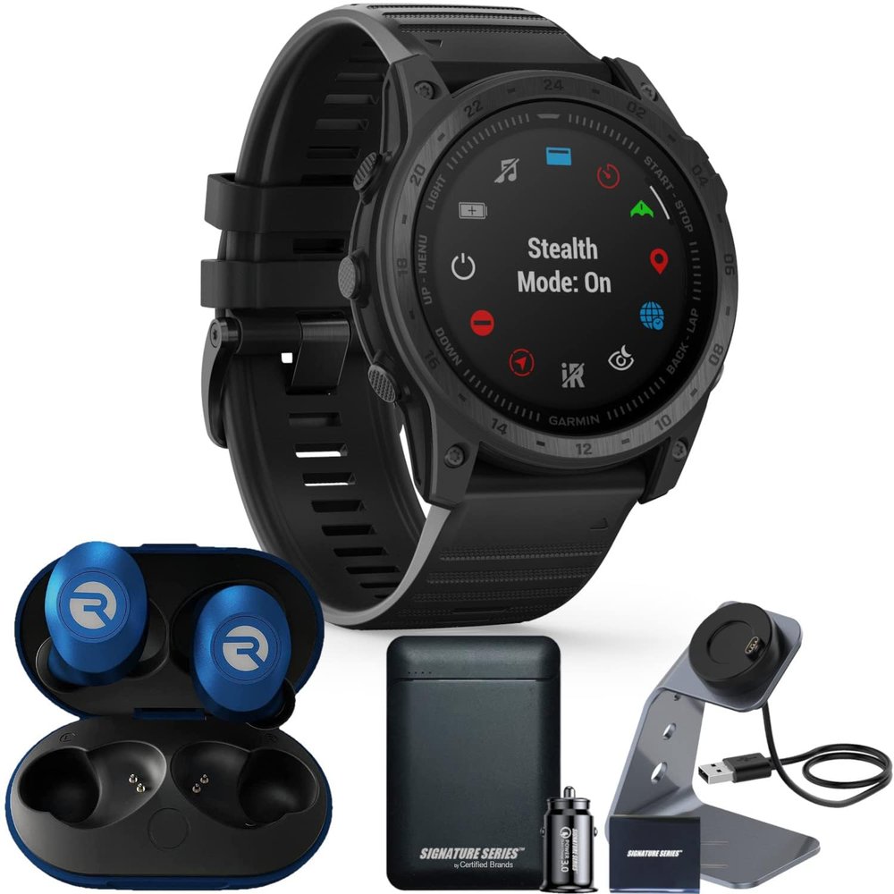 Garmin tactix 7 Standard Tactical GPS Watch with Raycon Everyday Earbuds and Signature Power Bundle