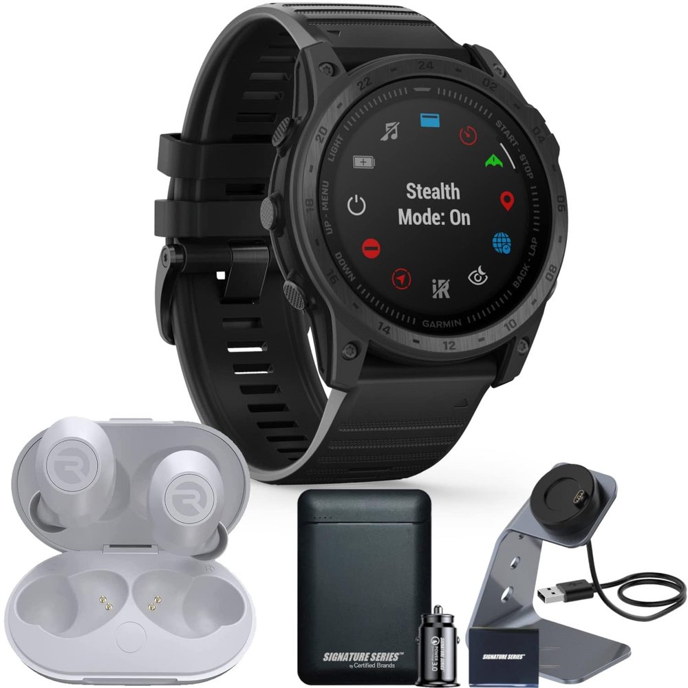 Garmin tactix 7 Standard Tactical GPS Watch with Raycon Everyday Earbuds and Signature Power Bundle