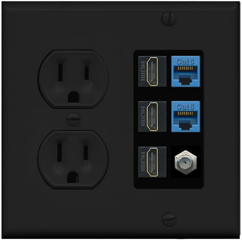 RiteAV 3 HDMI Wall Plate 2 Cat6 1 Coax - Round Outlet [Black/Black]