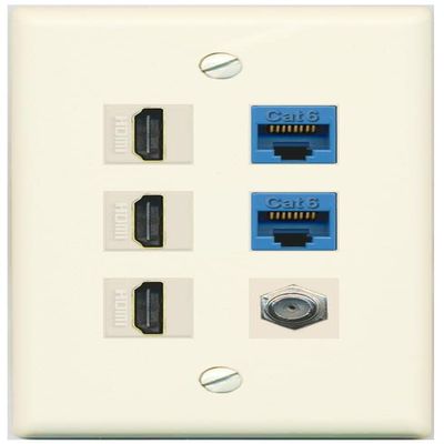 RiteAV 3 HDMI Wall Plate 2 Cat6 1 Coax - Flat Style [Light-Almond]