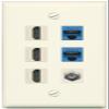 RiteAV 3 HDMI Wall Plate 2 Cat6 1 Coax - Flat Style [Light-Almond] view 1