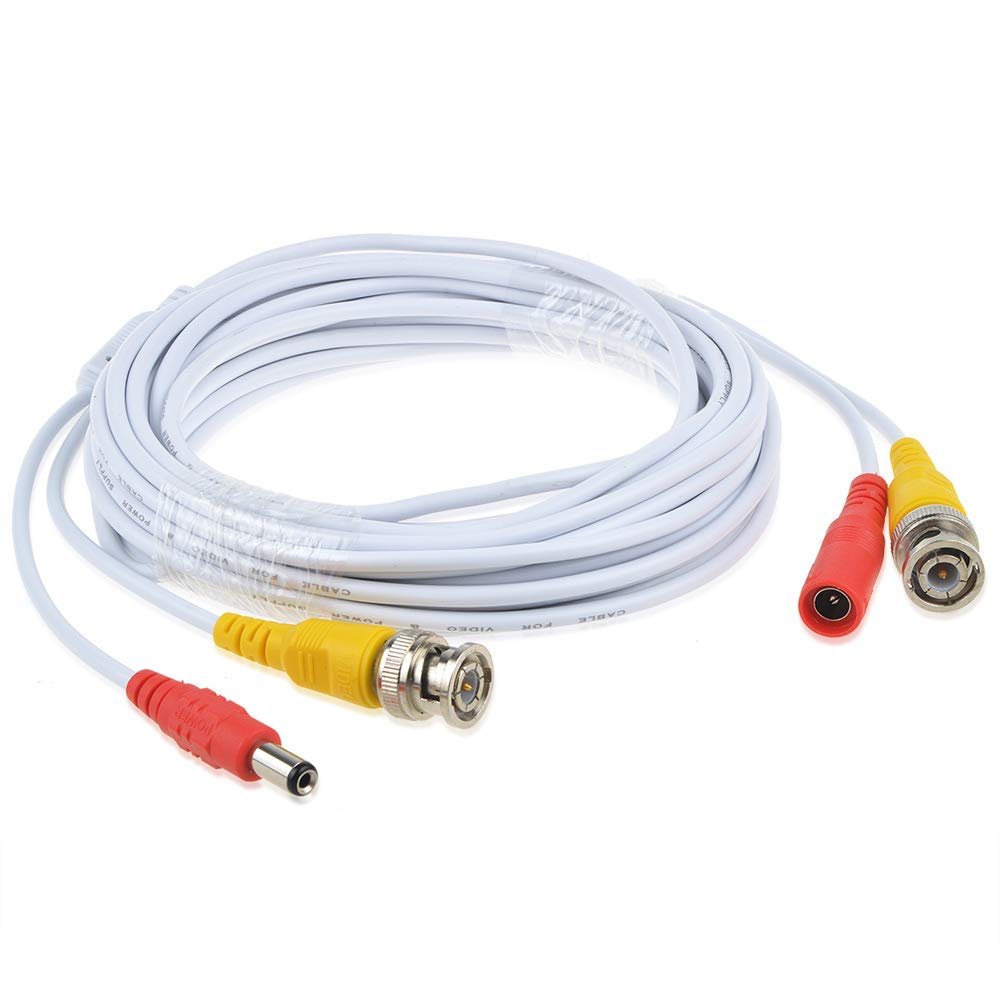 J-ZMQER 50ft White Video Power BNC Cable Cord Lead Wires Compatible with Zosi CCTV DVR Cameras