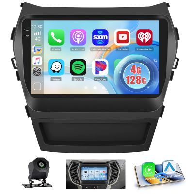 4G+128G Car Radio for Hyundai Santa Fe IX45 2013-2017,9'' Incell Screen Full Touchscreen Stereo Wireless CarPlay Android Auto Android 15 32-EQ Bluetooth FM/RDS GPS WiFi SWC AHD Backup Camera