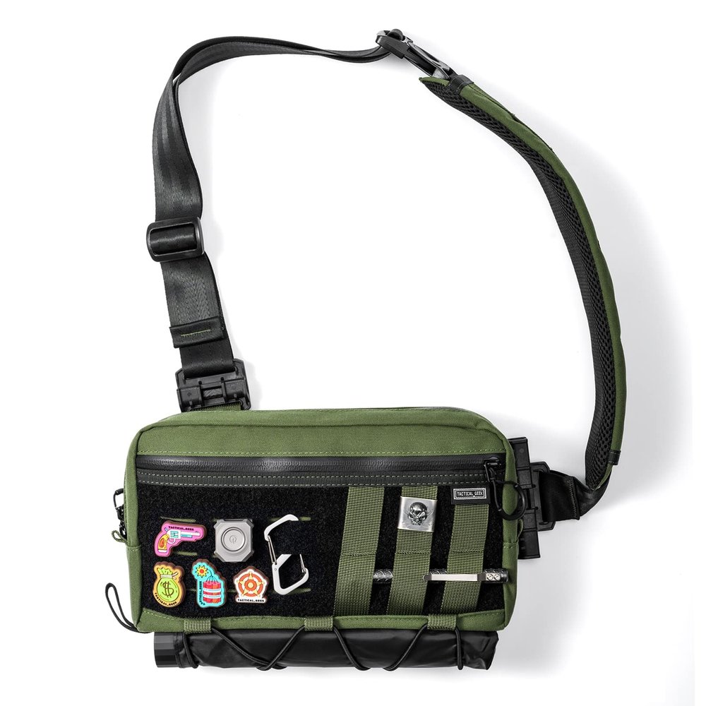 TACTICAL_GEEK Cache L3 EDC Sling Bag Chest, Lightweight Shoulder Daypack, 500D Nylon, Travel Hiking Concealed Carry,Crossbody Bag, Tactical Backpack, Hiking Ambidextrous Strap Green