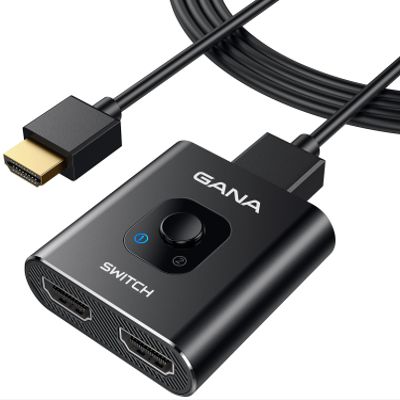 HDMI Switch 4k@60hz Splitter, GANA Aluminum Bidirectional HDMI Switcher 2 in 1 Out, Manual HDMI Hub Supports HD Compatible with Xbox PS5/4/3 Blu-Ray Player Fire Stick Roku (Black with 3.9Ft Cable)