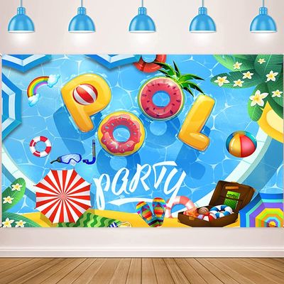 Younger Land Summer Beach Party Backdrop 7x5ft Polyester Pool Party Backdrop Hawaiian Beach Party Backdrop Pool Banner Backdrop for Kids Summer Pool Party Decorations Backdrop YL105