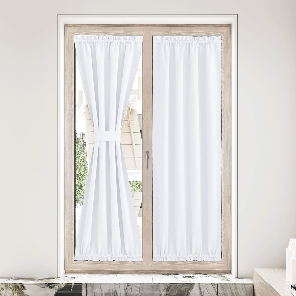 NICETOWN Room Darkening French Door Curtain for Kitchen Window, Pure White Shade Rod Pocket Thermal Insulated Energy Saving Curtain for Living Room, 1 Panel, 36 x 80 Inches