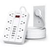 10 Ft Long Extension Cord,Power Strip Surge Protector HUNIAN Flat Plug with 8 Widely Spaced Outlets 6 USB(1 USB C Port), Wall Mount Charging Station for Home and Office,White view 1