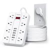 Extension Cord Power Strip Surge Protector 15 Ft, HUNIAN Flat Plug with 8 Widely Spaced Outlets 6 USB (1 USB C Port), Wall Mount Charging Station for Home and Office view 1