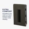 kwmobile Cover Compatible with Kobo Clara 2E / Tolino Shine 4 Case - Stand + Strap - Books and Pages Beige/Brown/Gold view 3