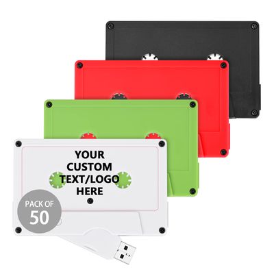 Paintechz Custom Cassette Tape USB Flash Drives 50 Pack Bulk, Personalized Logo or Text - as Company Gifts and Promotional Giveaways - 512MB