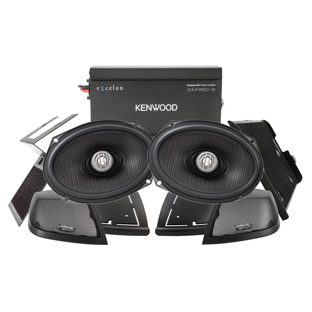 Kenwood Excelon P-HD2R Rear Audio Package for Select 2014-Up Harley-Davidson Models - (1) XM160-2 Audio Amplifier, (2) 6"x9" Excelon XM69R Motorcycle Speaker Pair, Includes Mounting Plates & Grilles