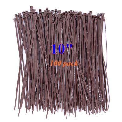10 Inch Dark Brown Zip Ties Outdoor Use-Pack of 100, Self Locking Plastic Cable Ties for Fence, Small DIY Tie, Cable Management Outside Garden Trellis Tightening Tool, Cord Strap Halloween Decorations