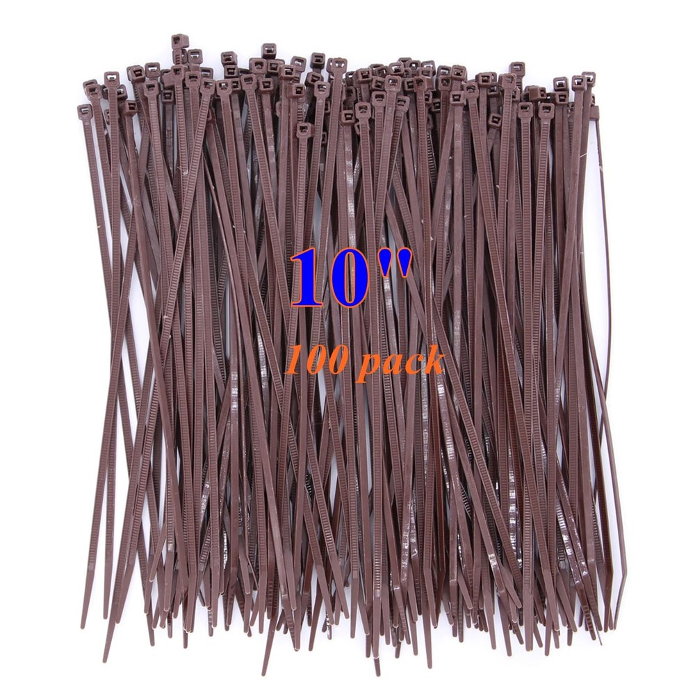 10 Inch Dark Brown Zip Ties Outdoor Use-Pack of 100, Self Locking Plastic Cable Ties for Fence, Small DIY Tie, Cable Management Outside Garden Trellis Tightening Tool, Cord Strap Halloween Decorations