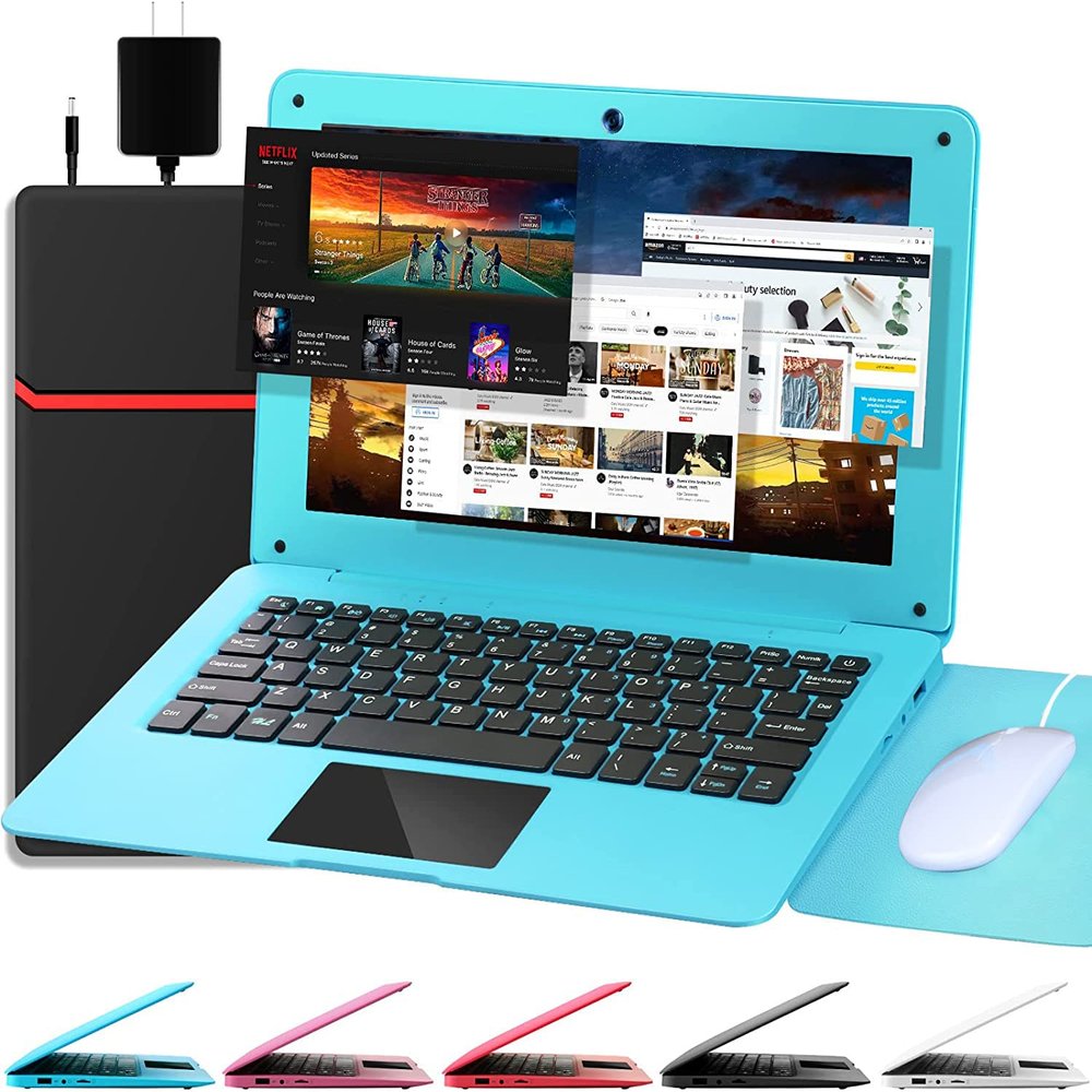 G-Anica Laptop Computer(10.1 inch), Quad Core Powered by Android 12.0, Netbook Computer with WiFi, Webcam and Bluetooth, Mini Laptop with Bag, Mouse, and Mouse Pad for Kids and AdultsBlue
